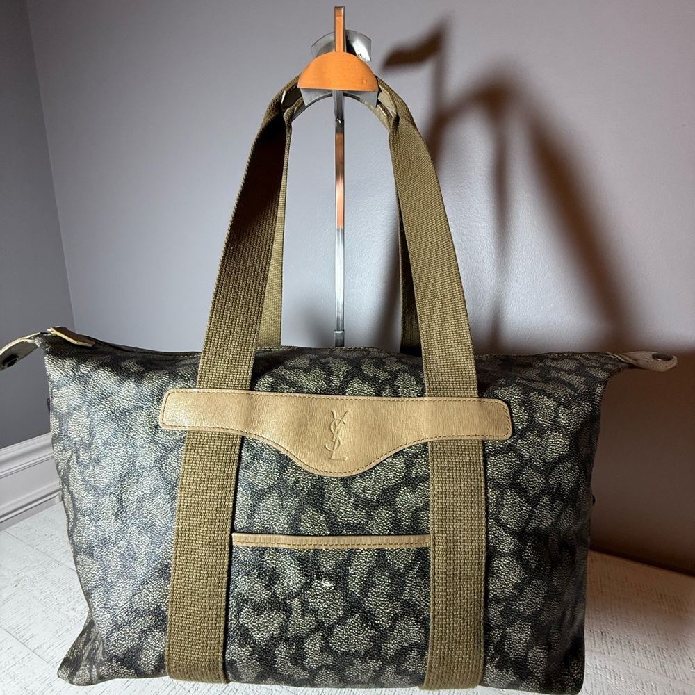 👉 YSL Yves Saint Laurent Giraffe Print Duffel Travel Tote Bag Large - Picture 2 of 6